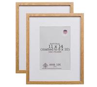 Oak Wood Picture Frames 11x14 with Mat for 8x10 - Set of 2 - Natural Solid Wood Photo Frame Real Glass Wall Hanging