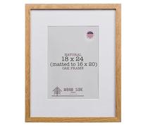 Oak Wood Picture Frames 18x24 with Mat for 16x20 - Natural Solid Wood Photo Frame Real Glass Wall Hanging