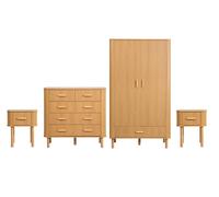 Birlea Oak Wooden 4 Piece Furniture Set Wardrobe Chest of Drawers Bedsides Axel in Brown Birlea Brown