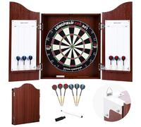 Oak Wooden Dartboard Cabinet Set with Sisal Dartboard and 2 Sets of 18 g Darts - Wall Mounted Home Pub Club Darts Game 065017