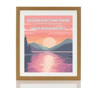 Oak Wooden Picture Photo Frame, 20x24" With White Mount To Fit 20x16" Picture Frames with Wall Hanging, Frame Poster Frame with Perspex Window