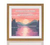 Oak Wooden Picture Photo Frame, 8x8" With White Mount To Fit 6x6" Picture Frames with Wall Hanging, Frame Poster Frame with Perspex Window