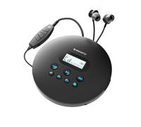 Oakcastle CD100 Rechargeable Bluetooth CD Player | 12hr Portable Playtime | In Car Compatible Personal CD Player | Headphones Included, AUX Output, Anti-Skip Protection, Custom EQ, CD100 (Black)