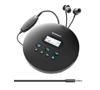 Oakcastle CD100 Rechargeable Bluetooth CD Player | 12hr Portable Playtime | In Car Compatible Personal CD Player | Headphones Included, AUX Output, Anti-Skip Protection, Custom EQ, CD100 (Black)