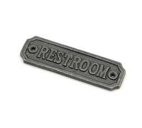 Oakcrafts - Antique Cast Iron 'restroom' Door Sign - 110mm X 35mm