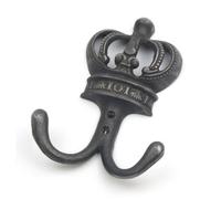 Oakcrafts - Antique Cast Iron Vintage Style Coronation Crown Twin Coat Hook - 100mm X 145mm