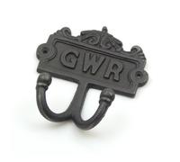 Oakcrafts - Antique Cast Iron Vintage Style Gwr Twin Coat Hook - 110mm X 120mm