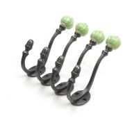 Oakcrafts - Ceramic Tipped Shabby Chic Cast Iron Coat Hook 125mm (Green) - Pack Of 4 Hooks