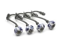 Oakcrafts - Hand Finished Blue Leaf Ceramic Coat Hooks - Pack Of 4