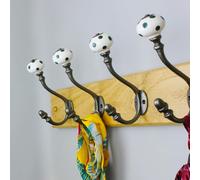 Oakcrafts Hand Finished Dark Green Polka Dot Ceramic Coat Hooks - Antique Cast Iron - Pack of 4