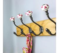 Oakcrafts Hand Finished Pink Petal Ceramic Coat Hooks - Antique Cast Iron with Ceramic Tips - Pack of 4