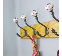 Oakcrafts - Hand Finished Pink Polka Dot Ceramic Coat Hooks - Pack of 4
