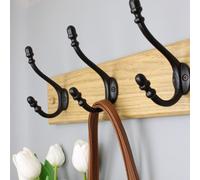 Oakcrafts - Handcrafted Solid Oak Coat Rack With Cast Iron Satin Black Hooks 900mm - 6 Hooks