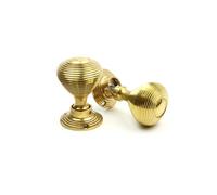 Oakcrafts - Solid Brass Door Knob Set Beehive Design - 50mm Diameter