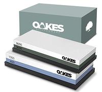 Oakes Premium Whetstone Sharpening Stone Set - Dual-Sided - Coarse/Medium/Med Fine/Fine - 400/1000 and 3000/8000 grit - with Non-Slip Silicone Bases for Kitchen Knives, Tools and More