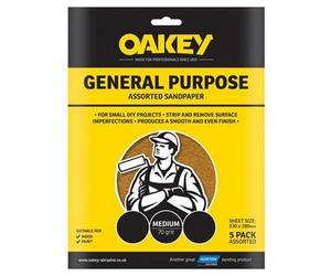Oakey 66261135688 Glasspaper Sanding Sheets 230 X 280mm Medium 70G 5 Oak58289