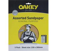 Oakey Glasspaper Sandpaper Assorted Grit Pack of 5
