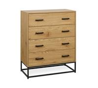 Oakham Premium Ashford Light Oak Effect 4 Drawer Chest - Light Oak Effect & Black