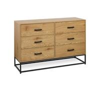 Oakham Premium Ashford Light Oak Effect 6 Drawer Chest - Light Oak Effect & Black