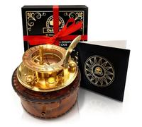 OakiWay Brass Sundial Compass in Leather Case - Nautical Gifts for Men, Antique Sailing Anniversary Vintage Gifts, Unusual Unique Nautical Decor, Naval Maritime Pocket Watch Clock (4.1" Inch)