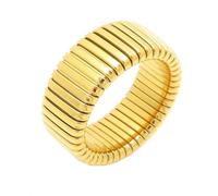 OAKKY 10mm Minimalist Geometric Wave Ripple Stackable Ring for Men Women Layered Stainless Steel Band with Parallel Strips Gold Size U