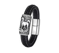 OAKKY 12 Zodiac Retro Bracelet for Men Titanium Steel Biker Masculinity Leather Wristband Dog