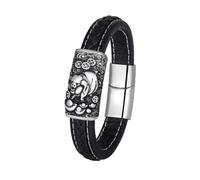 OAKKY 12 Zodiac Retro Bracelet for Men Titanium Steel Biker Masculinity Leather Wristband Pig