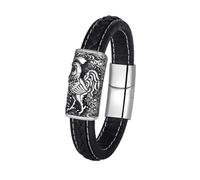 OAKKY 12 Zodiac Retro Bracelet for Men Titanium Steel Biker Masculinity Leather Wristband Rooster