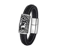 OAKKY 12 Zodiac Retro Bracelet for Men Titanium Steel Biker Masculinity Leather Wristband Sheep