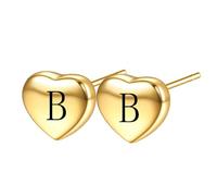 OAKKY 26 Initial Letter Heart Earrings Unisex Stainless Steel 9MM Sweet Cool Studs Birthday Gift Gold B
