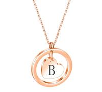 OAKKY 26 Letters Necklace Encircled by Love Stainless Steel Minimalist Open Circle with Engraved Heart for Her Rosegold B