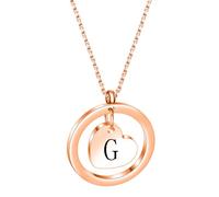 OAKKY 26 Letters Necklace Encircled by Love Stainless Steel Minimalist Open Circle with Engraved Heart for Her Rosegold G