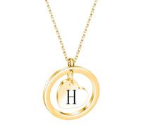 OAKKY 26 Letters Necklace Encircled by Love Stainless Steel Minimalist Open Circle with Engraved Heart for Her Gold H
