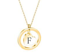 OAKKY 26 Letters Necklace Encircled by Love Stainless Steel Minimalist Open Circle with Engraved Heart for Her Gold F