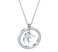 OAKKY 26 Letters Necklace Encircled by Love Stainless Steel Minimalist Open Circle with Engraved Heart for Her Silver C