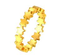 OAKKY 4MM 3D Star Link Ring for Women Stainless Steel Sparkling Wedding Band Gold Size N 1/2