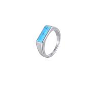OAKKY 55MM Natural Texture Pattern Ring for Men Stainless Steel Inlaid Cabochon Turquoise Silver Size U