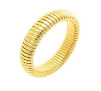 OAKKY 5mm Minimalist Geometric Wave Ripple Stackable Ring for Men Women Layered Stainless Steel Band with Parallel Strips Gold Size P 1/2
