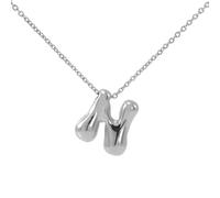 OAKKY A to Z Bubble Letter Necklace for Women Chunky Silver Balloon Initial Pendant Necklaces Cute Trendy Alphabet Charm Jewellery Letters N