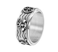 OAKKY Anchor and Ship Wheel Ring for Men Silver Size P 1/2