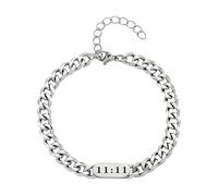 OAKKY Angel Number Bracelets for Men Women Couples Lucky 1111 Cuban Link Black Silver Gold Plated Stainless Steel Simple Personalized Cool Jewelry, Metal, metal