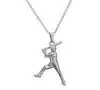 OAKKY Athlete Baseball Player Pendant Necklace for Men Women Stainless Steel Swinging Batter Charm Sports Lover Jewellery Silver