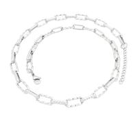 OAKKY Baroque Chunky Collar Necklace Unisex Stainless Steel Vintage Flat Square Link Stacking Chain Silver