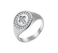 OAKKY Blessing Cross Ring Neutral Titanium Steel Inlaid with Sparkling Zircon Stones Silver Size U
