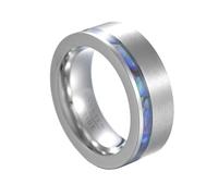 OAKKY Class Rings for Men Stainless Steel Band with Shell Inlay Minimalist Simple Jewellery Silver Size S