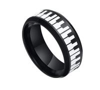 OAKKY Cool Rings For Men Women Piano Key Pattern Black and White Stripe Design on Stainless Steel Band Musical Minimalist Jewellery Size S