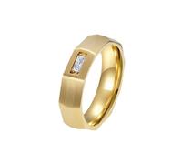 OAKKY Couple Ring Geometric Facet Design Titanium Steel Brushed Finish for Wedding Gold Size Z+1
