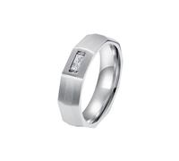 OAKKY Couple Ring Geometric Facet Design Titanium Steel Brushed Finish for Wedding Silver 11