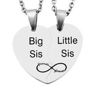 OAKKY Couples Necklace Stainless Steel Matching Heart Pendants Wedding Gift for Bride and Groom Anniversary Jewellery for Husband and Wife Silver Broken Heart Necklaces for Two Big Sis/Little Sis