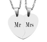 OAKKY Couples Necklace Stainless Steel Matching Heart Pendants Wedding Gift for Bride and Groom Anniversary Jewellery for Husband and Wife Silver Broken Heart Necklaces for Two Mr/Mrs